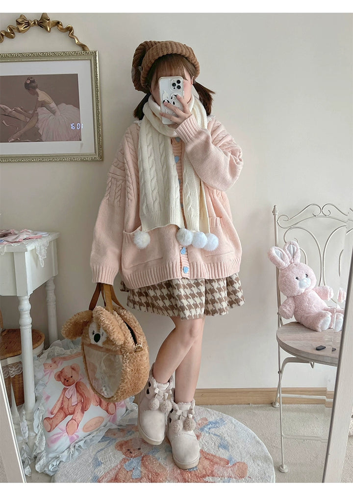 Kawaii Scarf Knitted Neck Warmer With Cute Ball 39340:620244