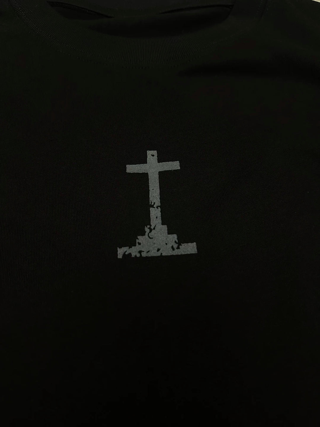 Subculture Black Printed T-shirt, Standard Shoulder Cut 45697:859413