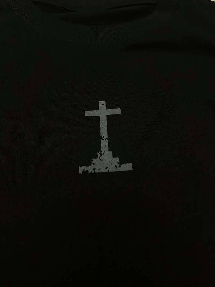 Subculture Black Printed T-shirt, Standard Shoulder Cut 45697:859413