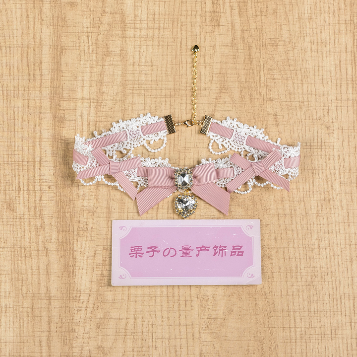 Jirai Kei Lace Choker, Detachable Faux Pearl Necklace 44010:793236