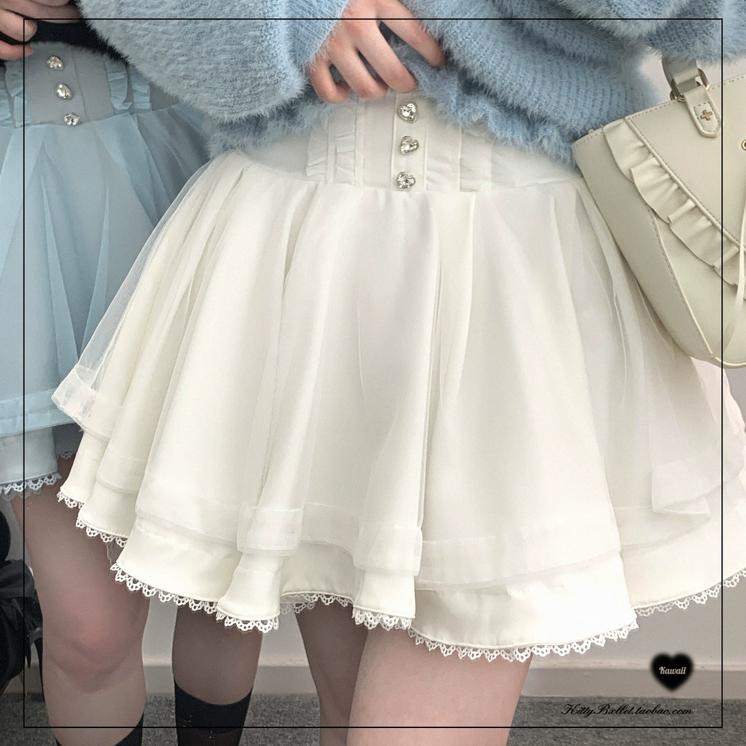 Jirai Kei Skirt Double-layered Tulle Skirt Multi-color (Wihte) 40404:666964