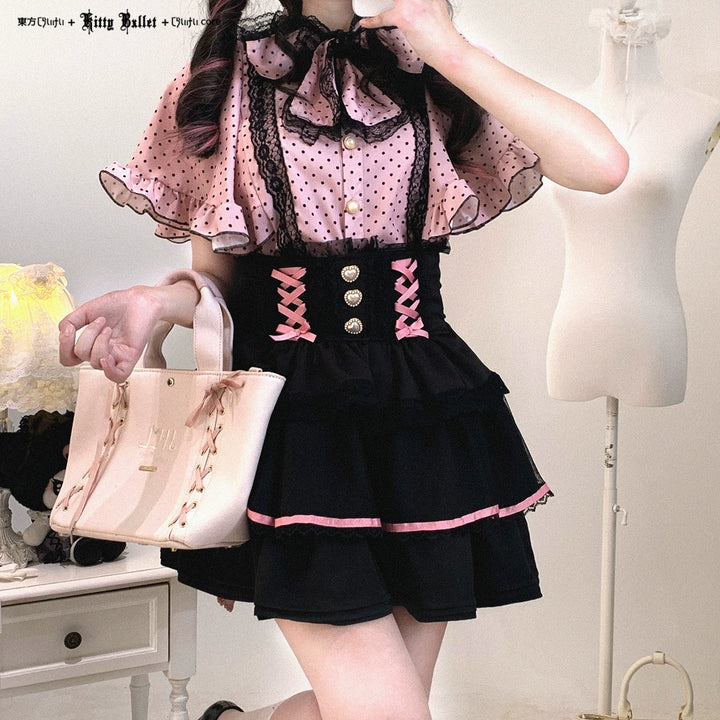 Ryousangata High-waist Skirt, Tiered Hem 44003:792869