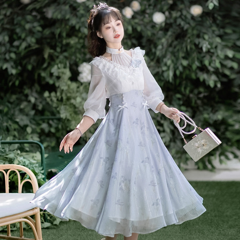 Daily Lolita Dress Cottagecore Dress Iris Floral Elegant Retro Outfit 42212:732396