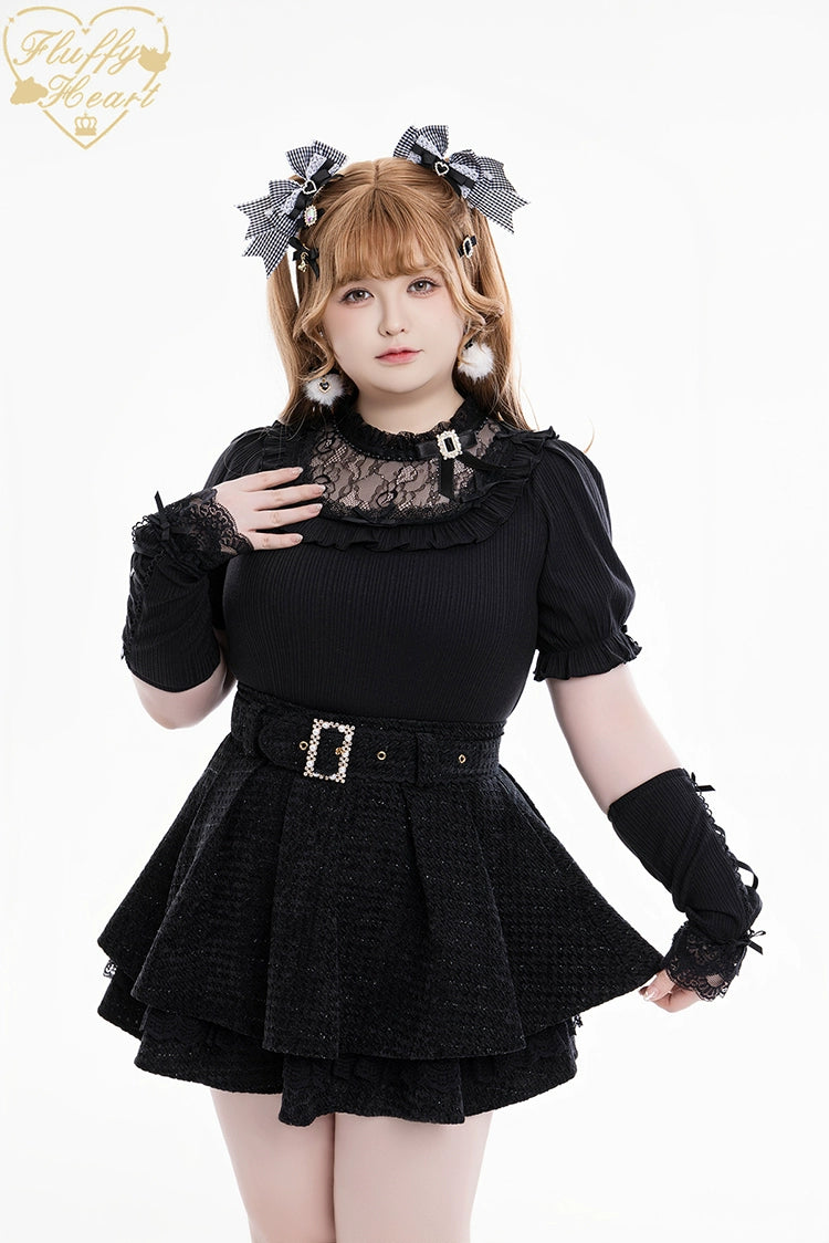 Short-Sleeved Ryousangata Knit Top, Arm Sleeves & Bow Brooch 43458:777739
