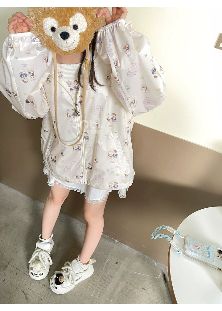 Kawaii Coat Bear Print Sun Protection Hooded Jacket Shorts Set 35900:544414