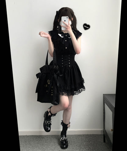 Jirai Kei Skirt High Waist Skirt Lace Up Skirt 36776:540124