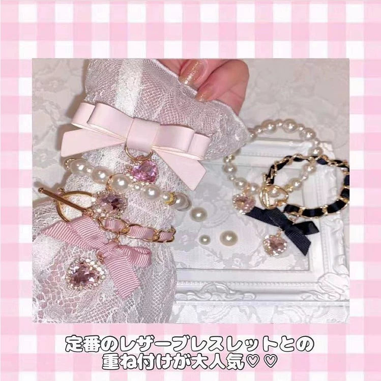 Jirai Kei Bracelets Pearl Hand Chain Double-layer Bracelets 38108:583098