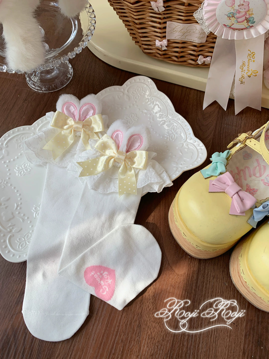 Sweet Lolita Mid-Calf Cotton Socks, Bunny Ears, Polka Dots 44712:819620