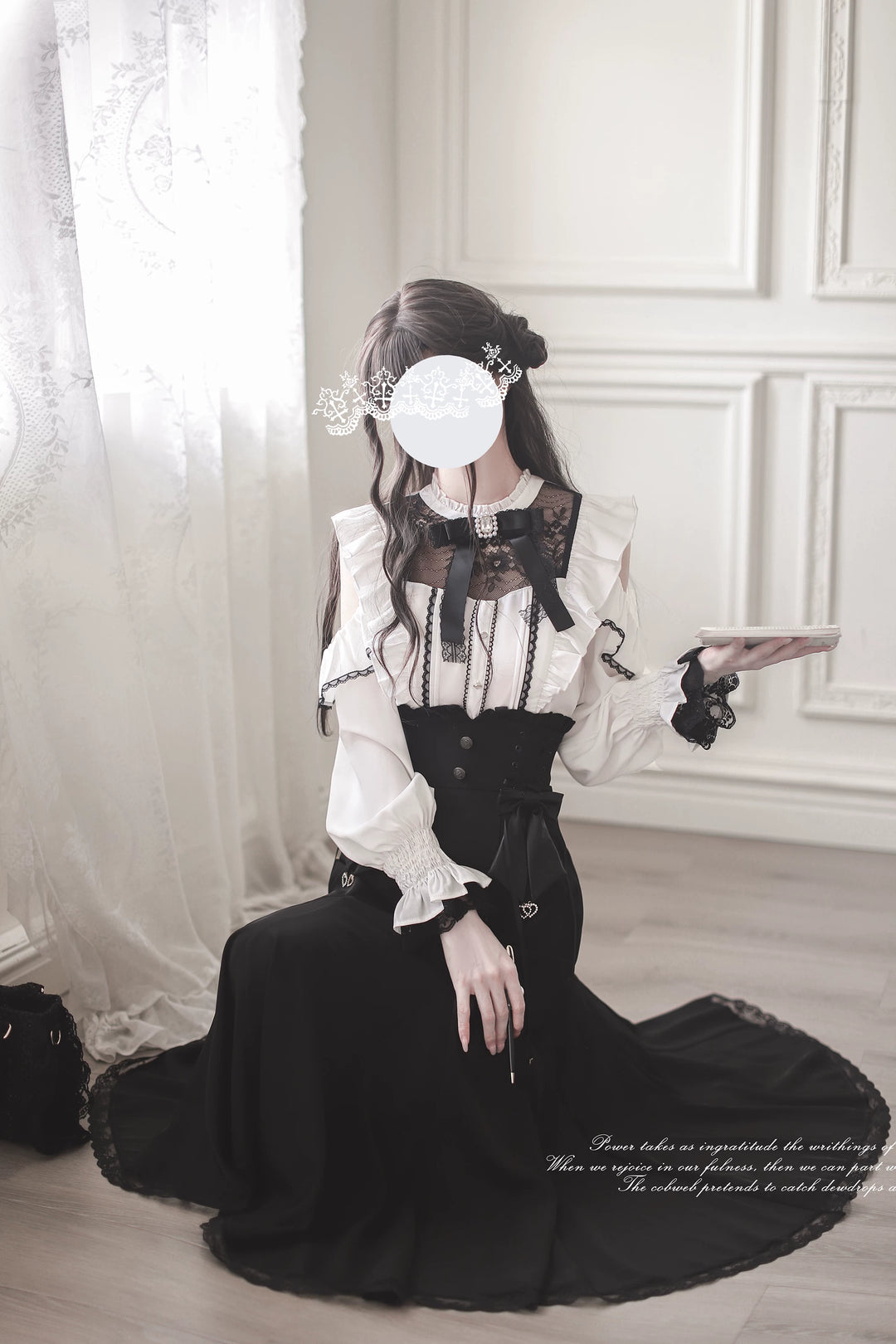 Ankle-length Jirai Kei Mermaid Skirt, Lace Detailed Blouse 43112:873039