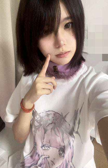 Jirai Kei Short Sleeve T-shirt Anime Print Top 37576:575304