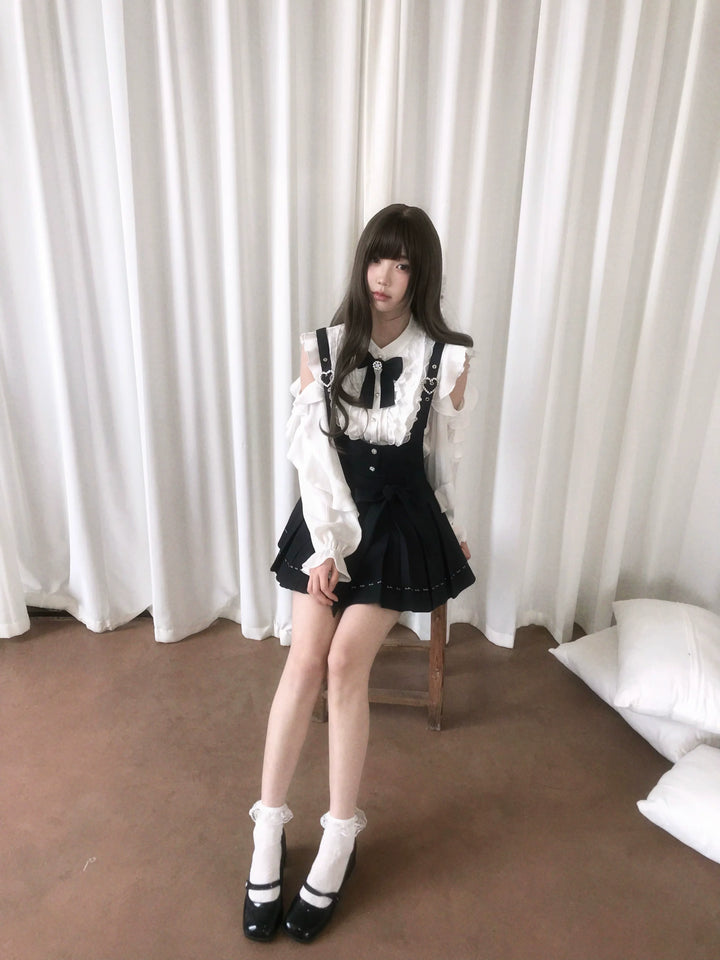 Jirai Kei Suspender Skirt, Open-Shoulder Shirt 45100:835037