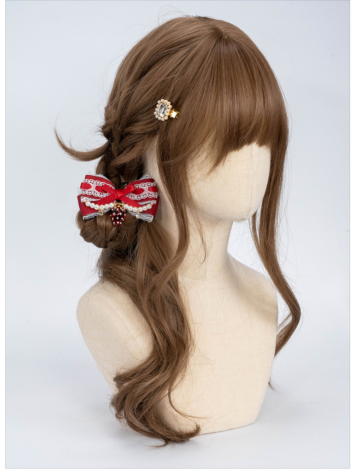 Lolita Bow Hair Clip Handmade Pearl Chain Barrette 36120:512814 36120:512814