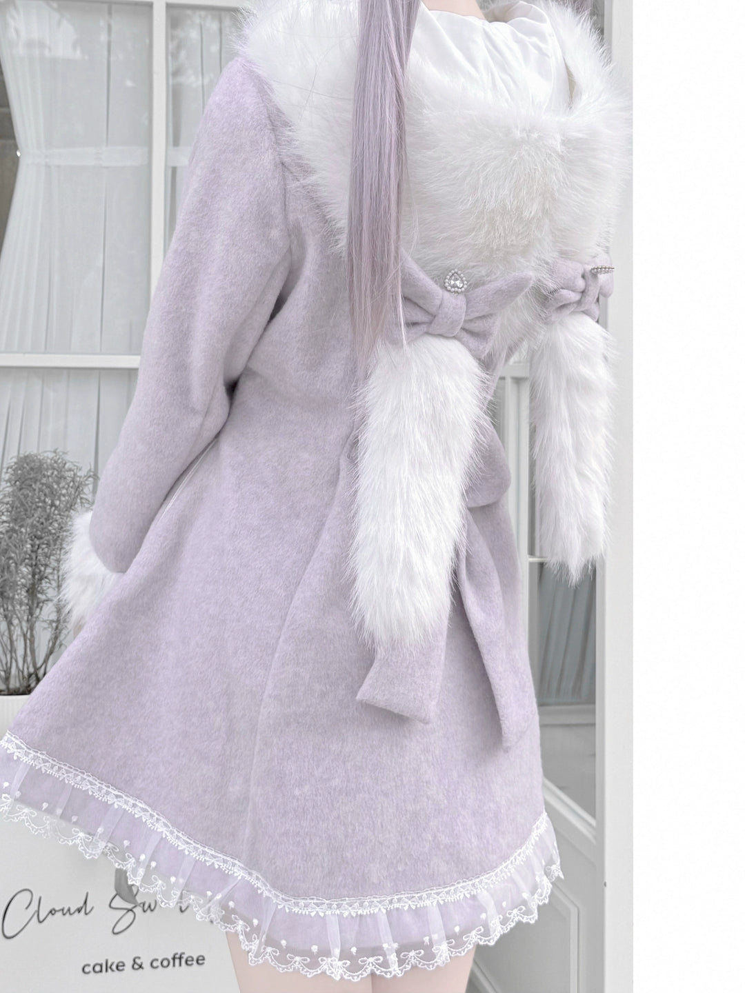 Wool-Blend Ryousangata Coat, Detachable Bunny Ear Hood 44014:792997