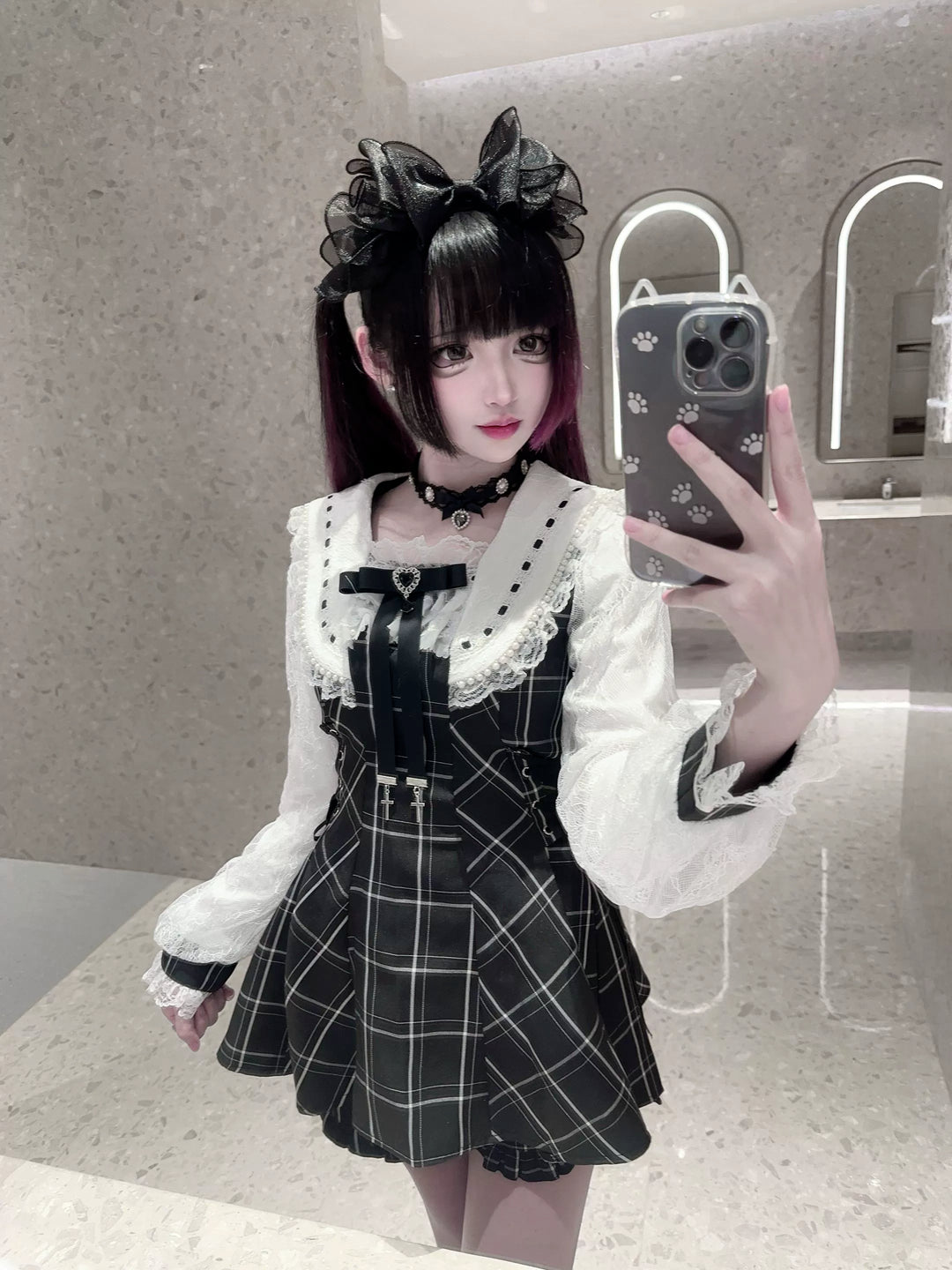 Long-Sleeved Jirai Kei Dress, Pocketed Shorts 43856:787343