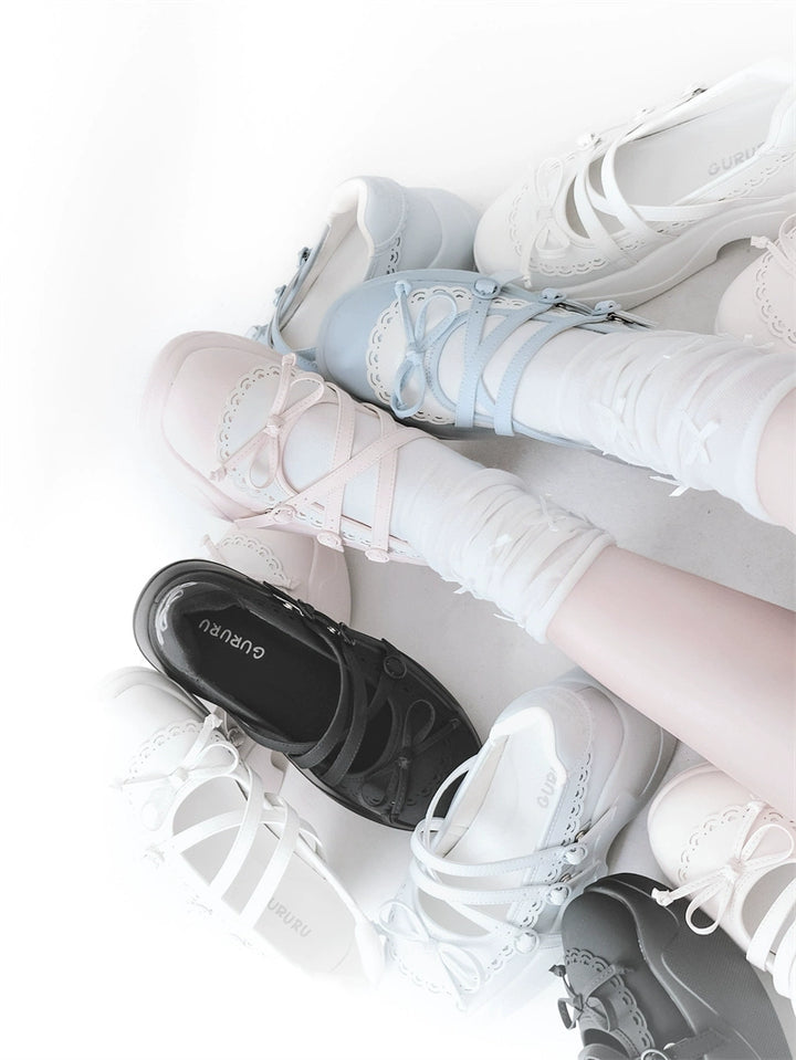 Kawaii Platform Sneakers, Adjustable Buckle, Premium Leather 43350:774149