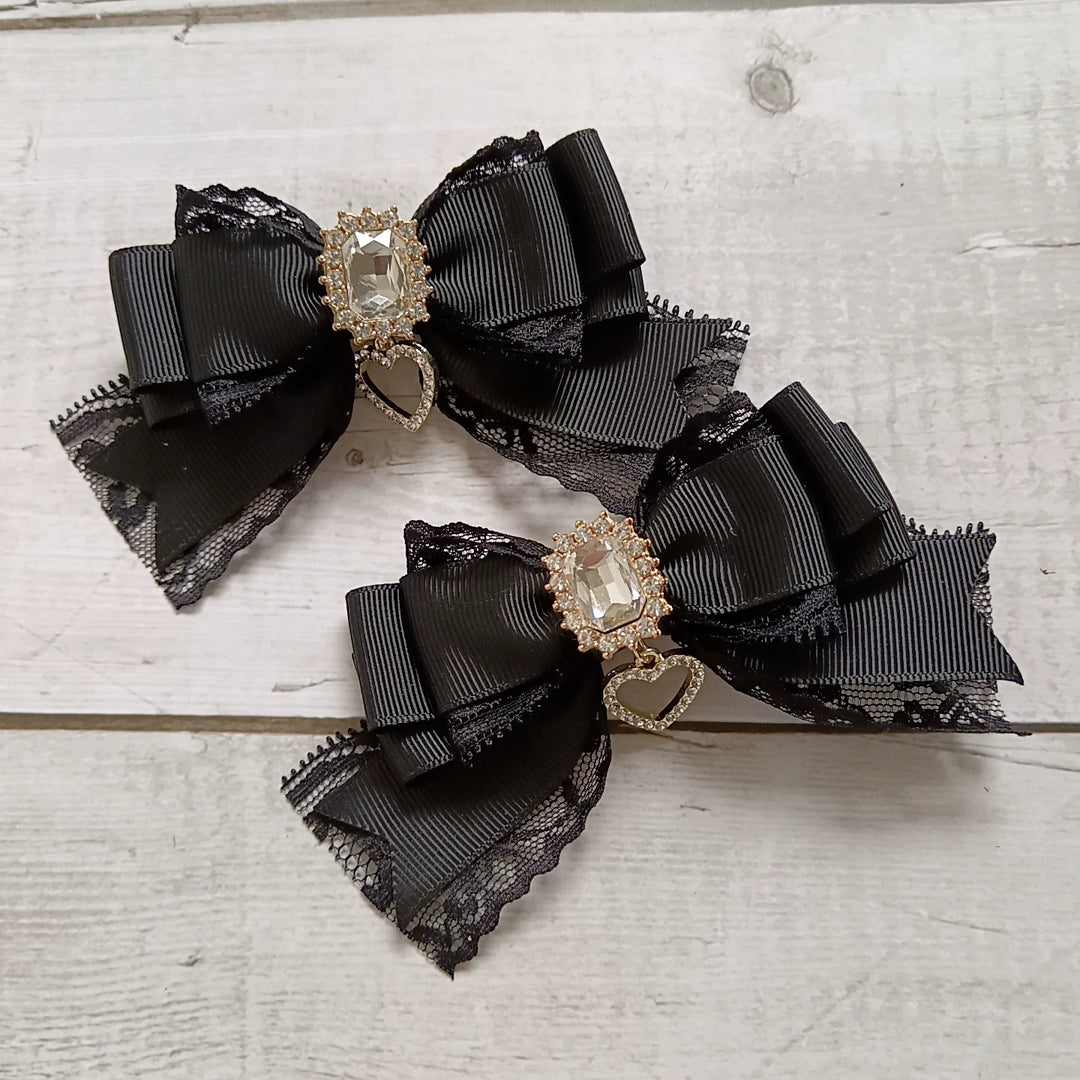 Jirai Kei Bowknot Shoe Clips, Heart Rhinestones 45069:833570