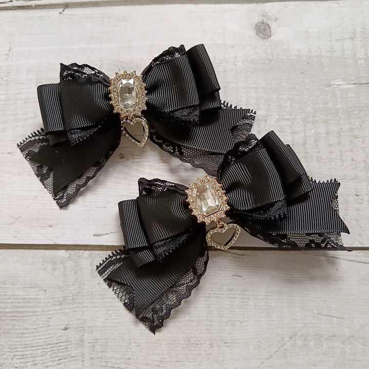 Jirai Kei Bowknot Shoe Clips, Heart Rhinestones 45069:833570