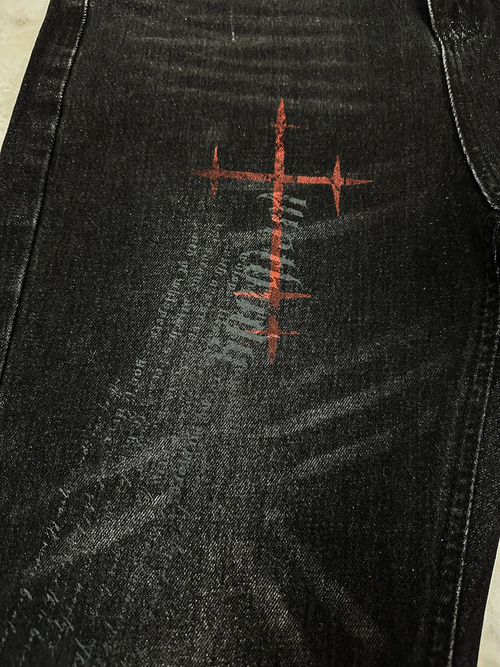 Punk Slight-flare Jeans, Varied Cross Prints 45698:859559