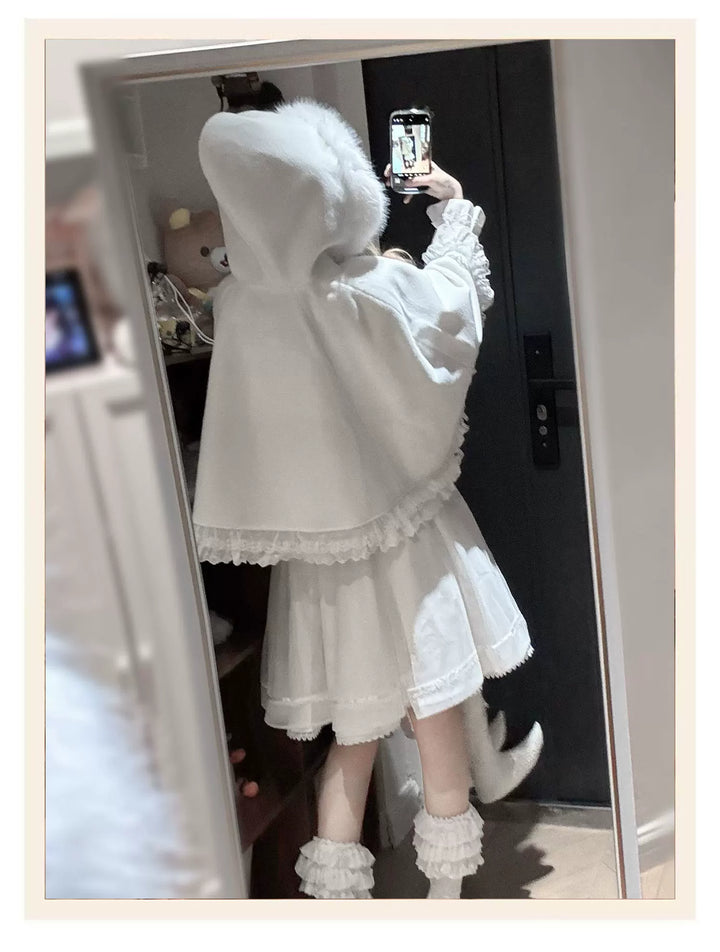 Jirai Kei Winter Cape, Lace Blouse, High-Waist Skirt 44199:808480