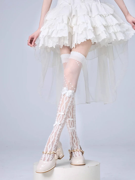 Lolita Socks Over-the-Knee Stockings Bow Print Lace Socks (F) 36536:541224