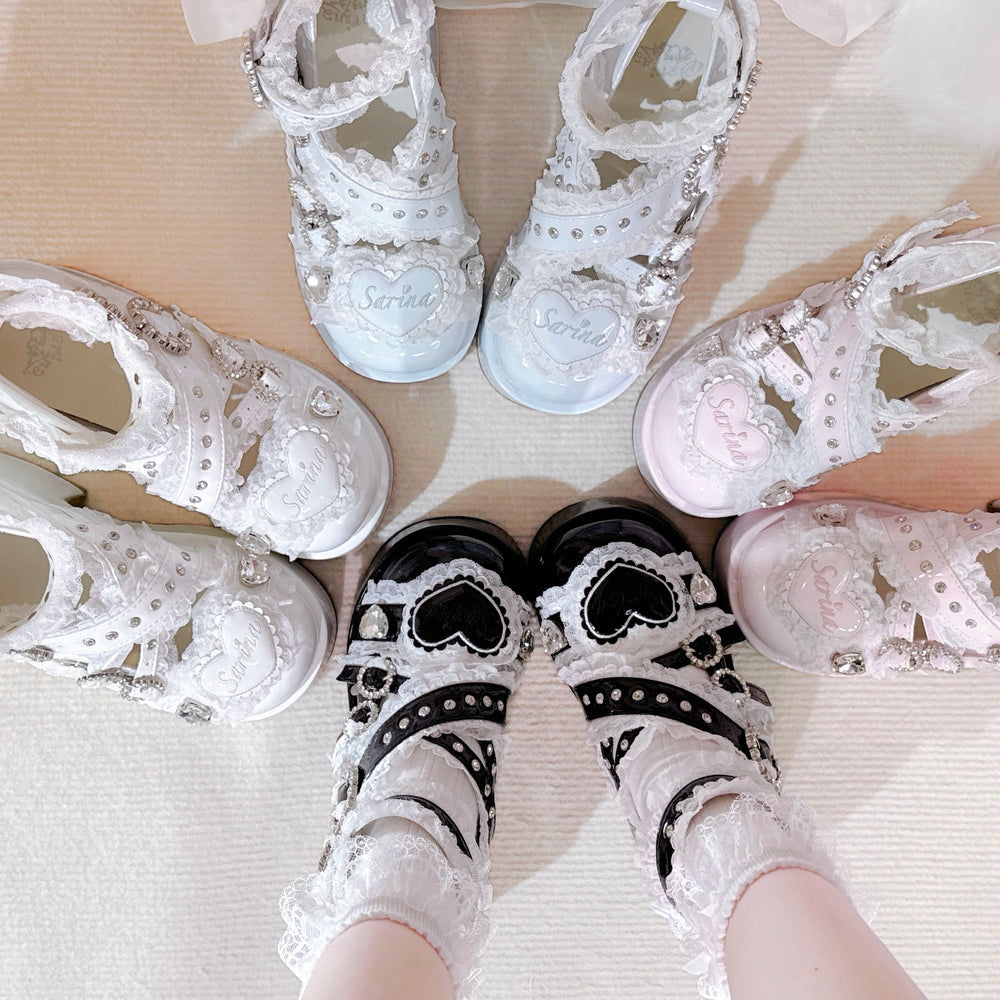 Jirai Kei High-Heeled Platform Shoes, Ruffled Lace 43868:790829