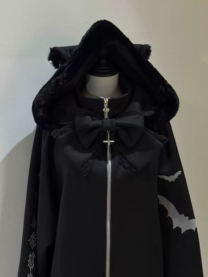 Jirai Kei Coat Fleece Hoodie Black Sports Jacket 40750:677200