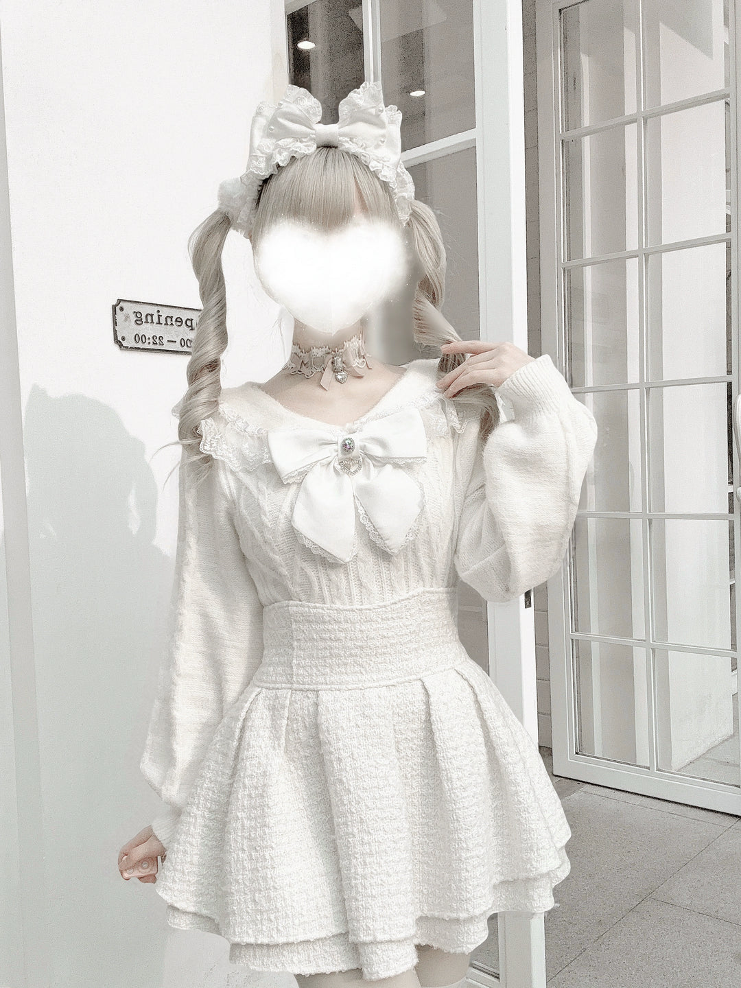 Sailor Collar Jirai Kei Sweater, Detachable Bow (L M) 44290:803115