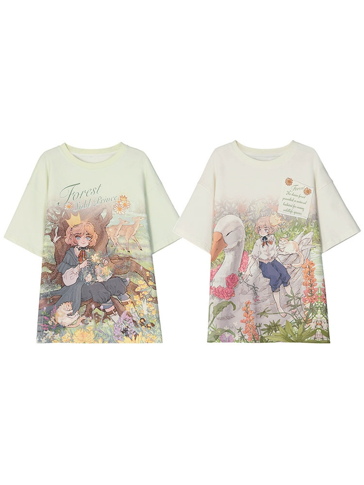 Mori Kei T-shirt Fairy Kei Top Fairytale Print T-shirt 36232:525266