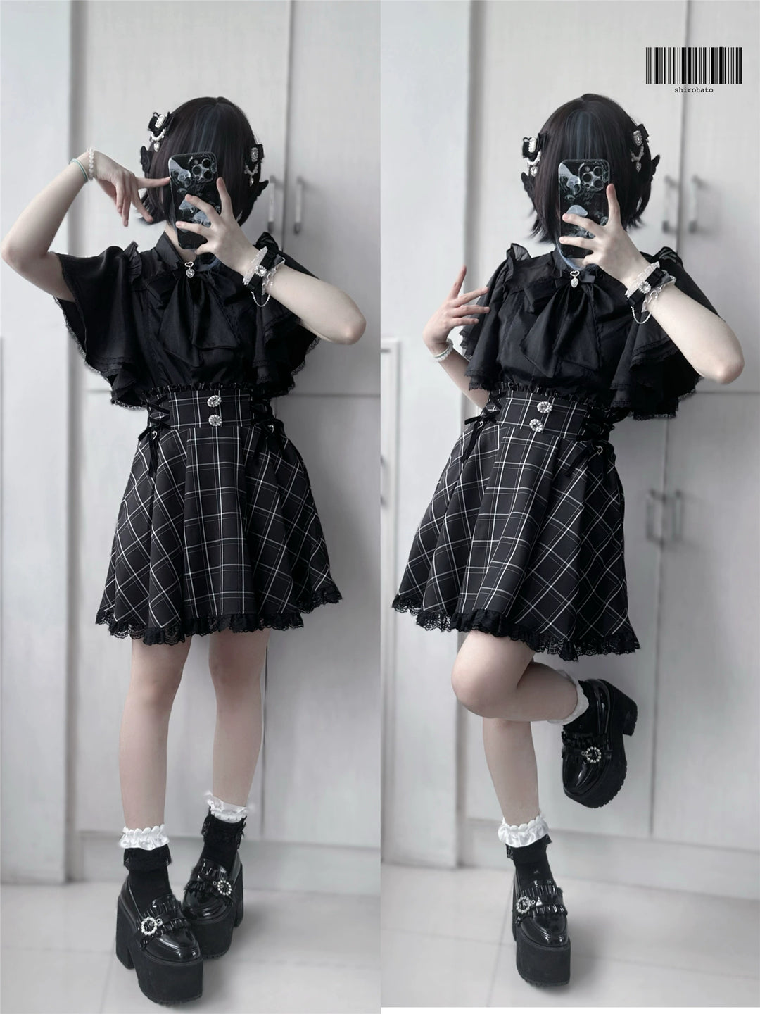 Ruffled Cape Sleeves Jirai Kei Blouse With Heart Pearl Buttons 43036:762551