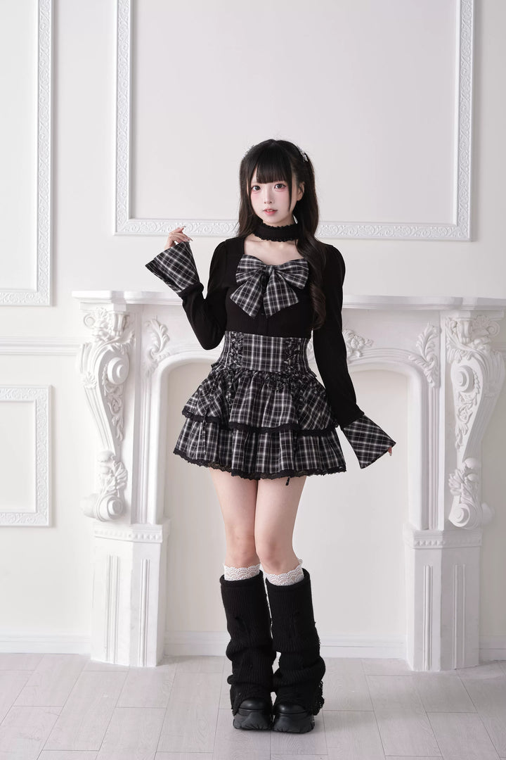 Jirai Kei Knit Top, Choker-Style Neck and Flared Sleeves 44686:818935