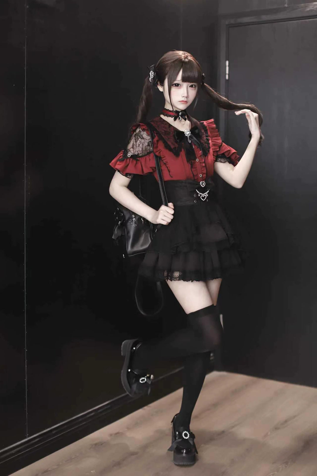 Jirai Kei Lace Sleeve Blouse, Ruffle Details 45194:841365