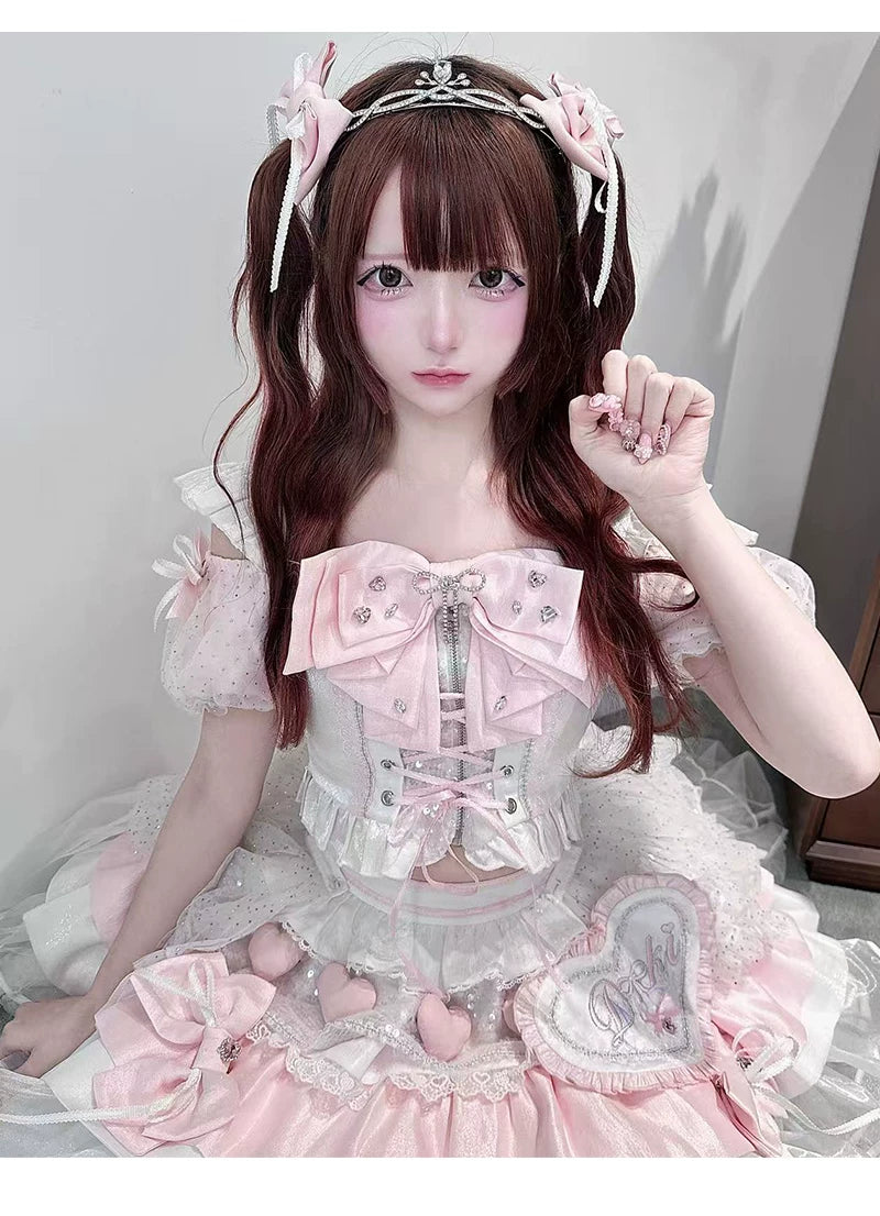 Chika Idol Outfit, Pink Heart-Decorated Top & Skirt 44770:827343