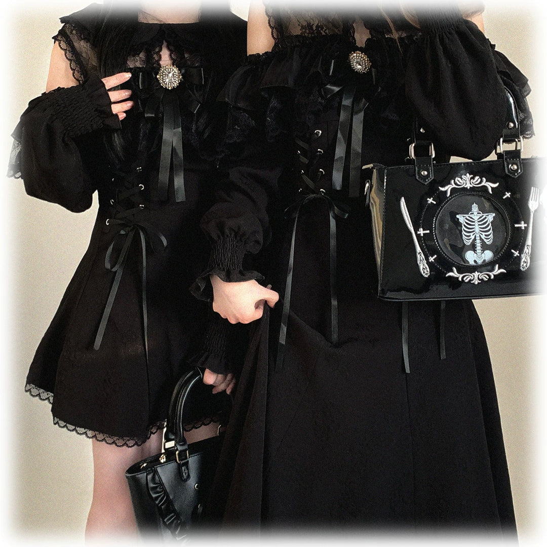 Elegant Long Open-Shoulder Dress, Subtle Floral Pattern 44473:809670