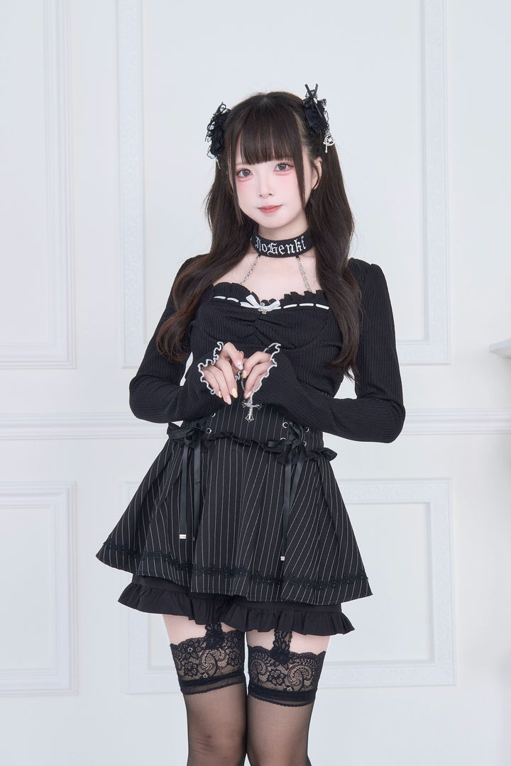 Halter Neck Jirai Kei Top, High Waist Skirt (L M S) 43807:786312