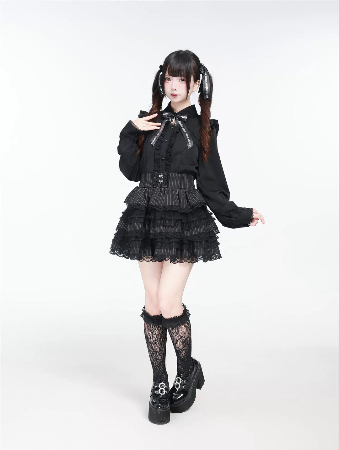 Jirai Kei Long Sleeve Blouse, Lace Collar 45645:858473