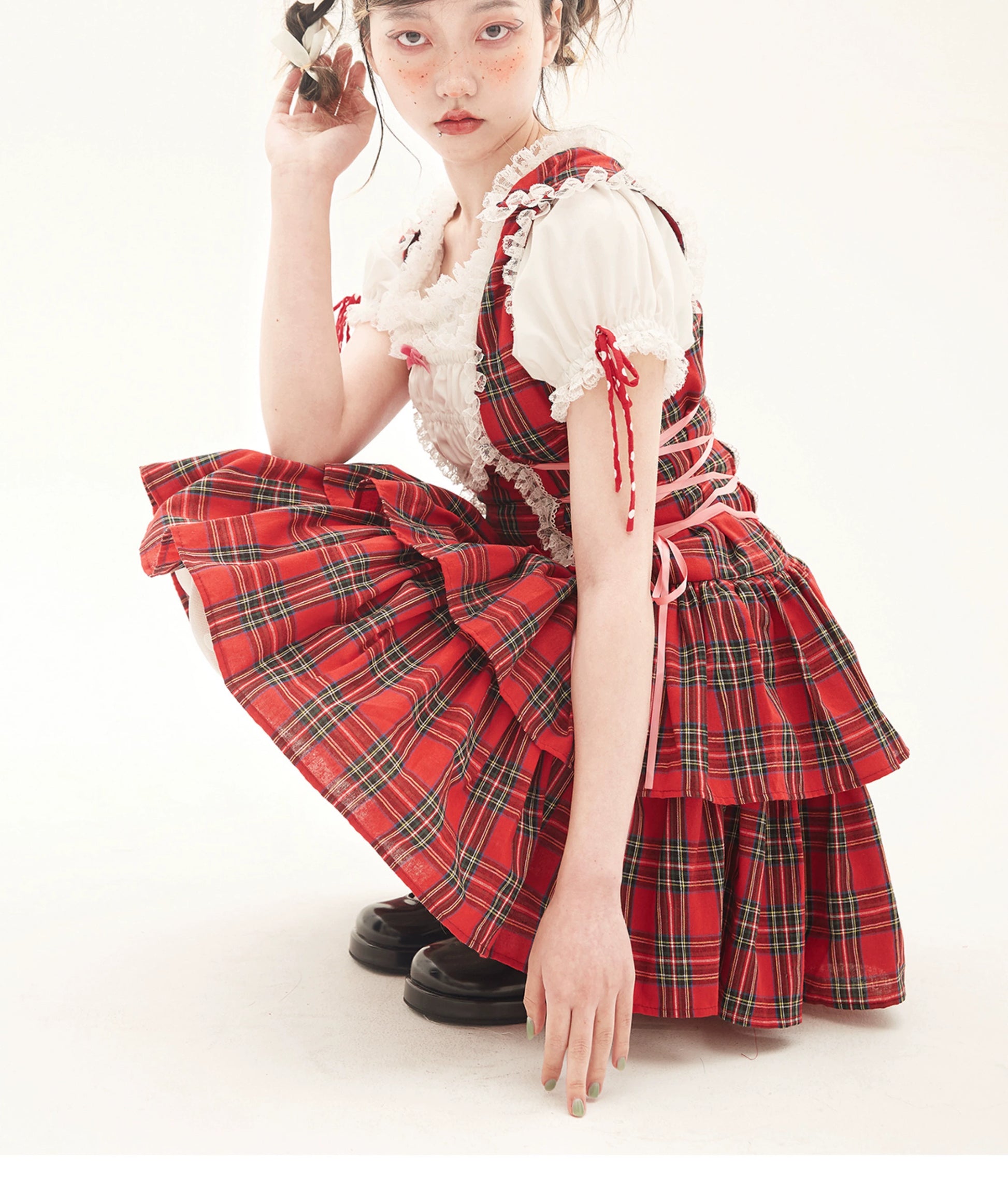 Lolita Dress Retro Red Plaid Dress Cool Girl Dress 36162:543186