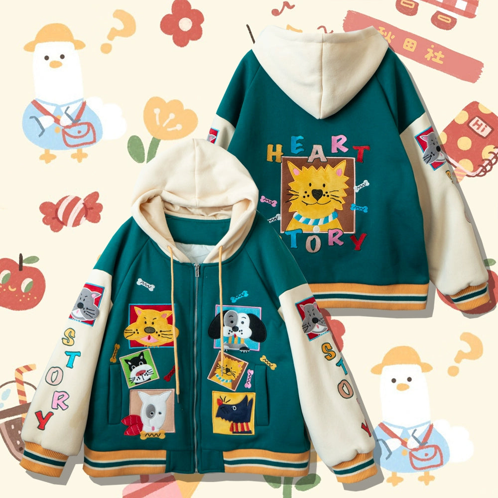 Kidcore Winter Coat Cartoon Embroidery Patch Oversized Hooide 31514:366604