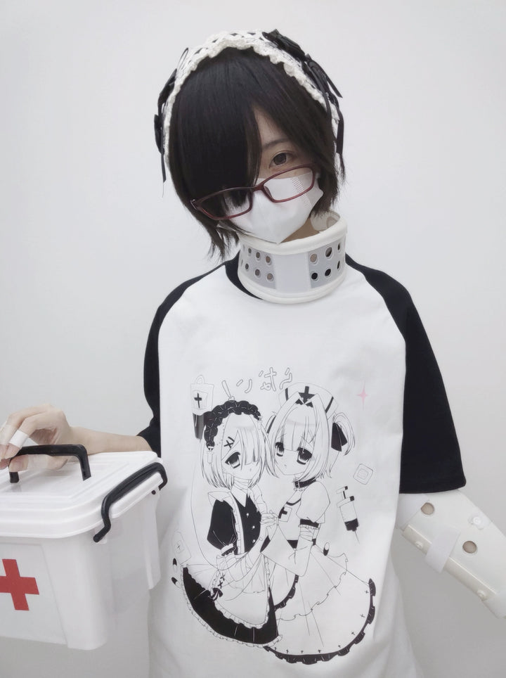 Yami Kawaii T-shirt Black White Subculture Cotton T-shirt 35690:499404 35690:499404