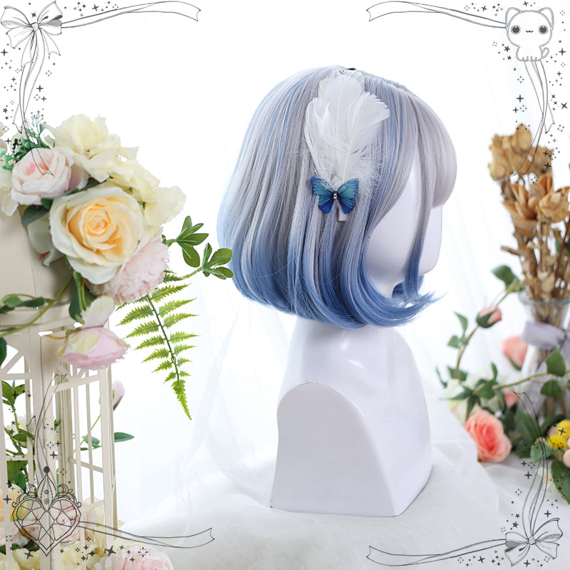 Lolita Fashion Black/Gray/Light Blue Air Bangs Bob Wig 22810:330566