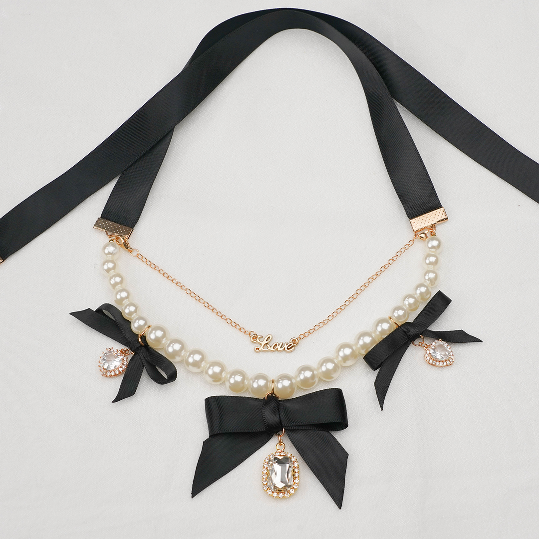 Jirai Kei Pearl Ribbon Lightning Kawaii Choker 21568:311402 21568:311402