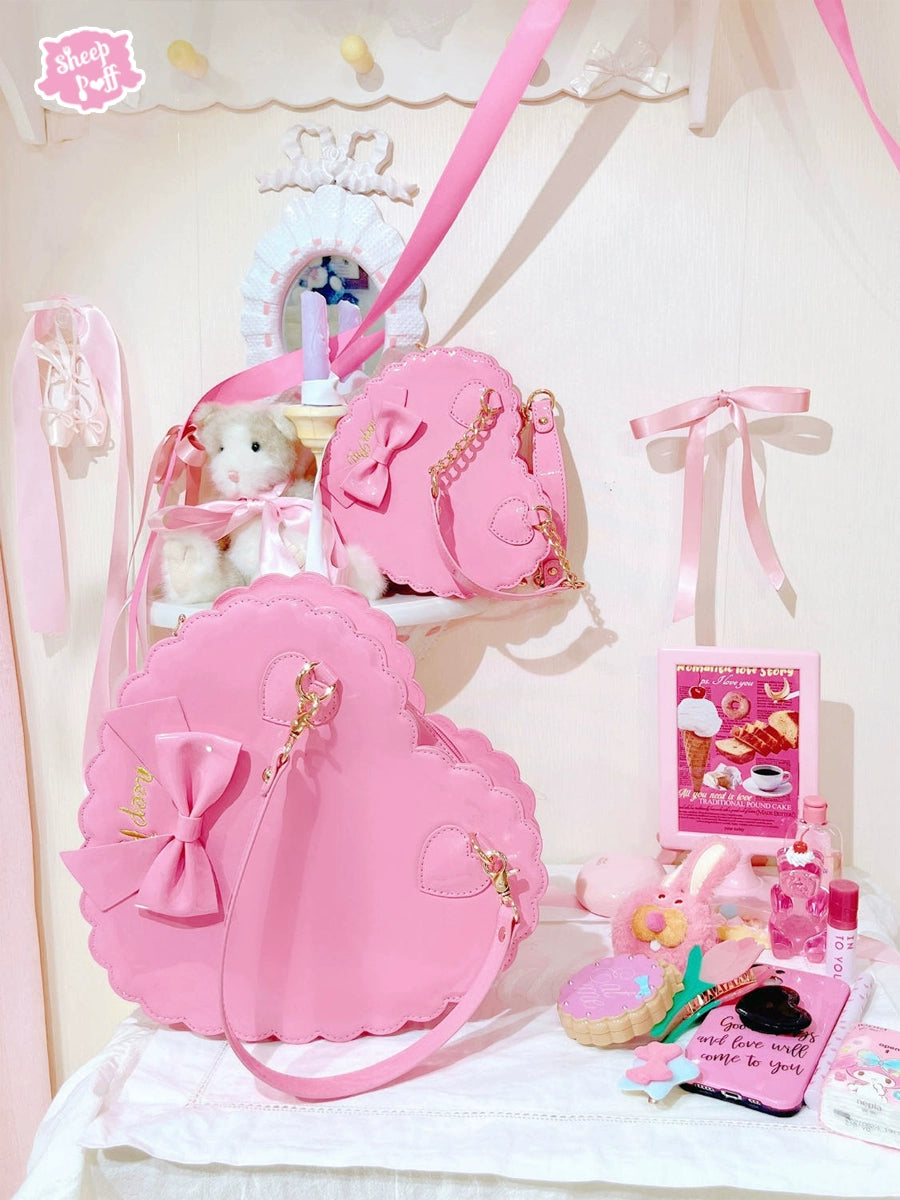 Sweet Lolita Bag Cute Heart Shaped Scalloped Bow Handbag 40326:656030