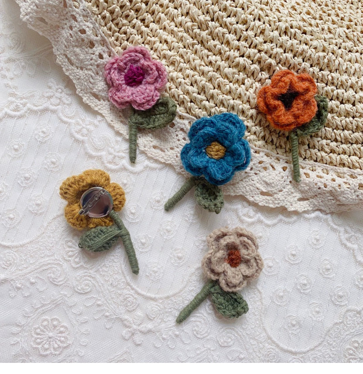 Mori Kei Brooch Handmade 3D Knitted Floral Brooch Pin 36436:522094