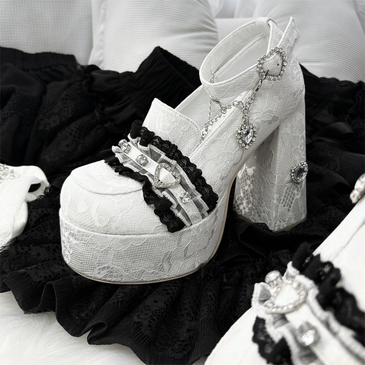 Jirai Kei High-Heeled Shoes, Lace Overlay 43987:790479