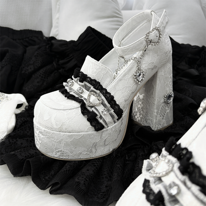 Jirai Kei High-Heeled Shoes, Lace Overlay 43987:790479