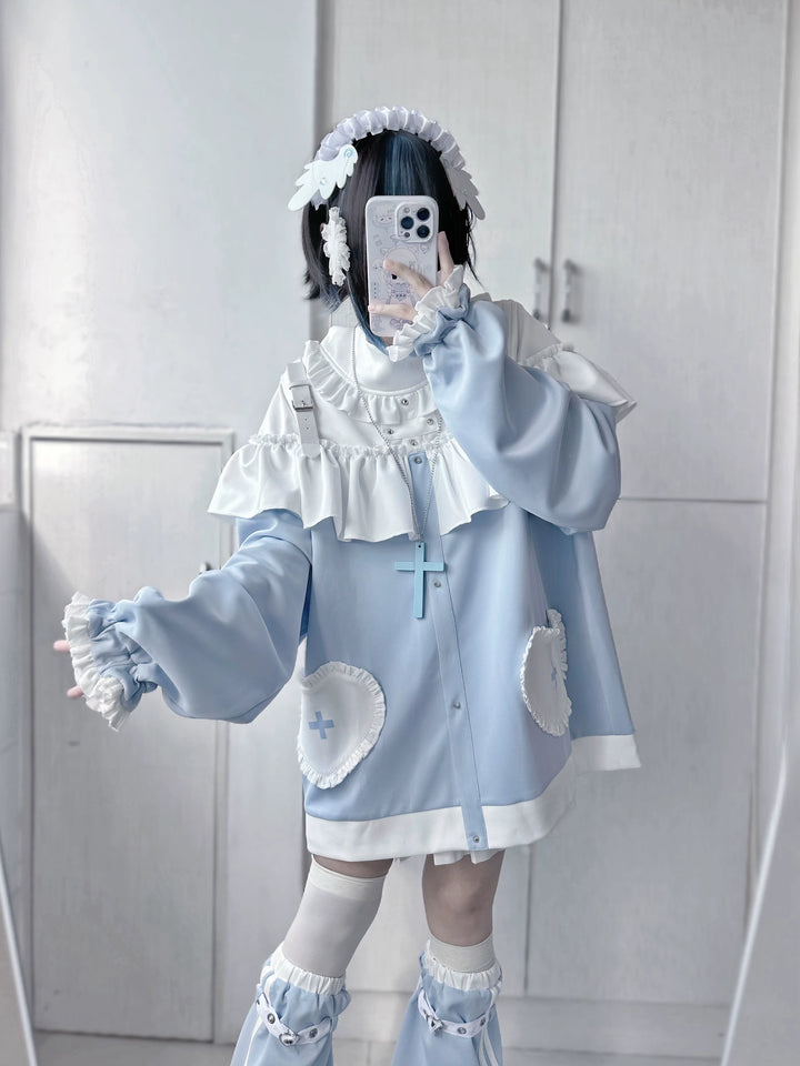 Tenshi Kaiwai Oversized Hoodie Set, Heart & Cross Details (M S) 45462:850905