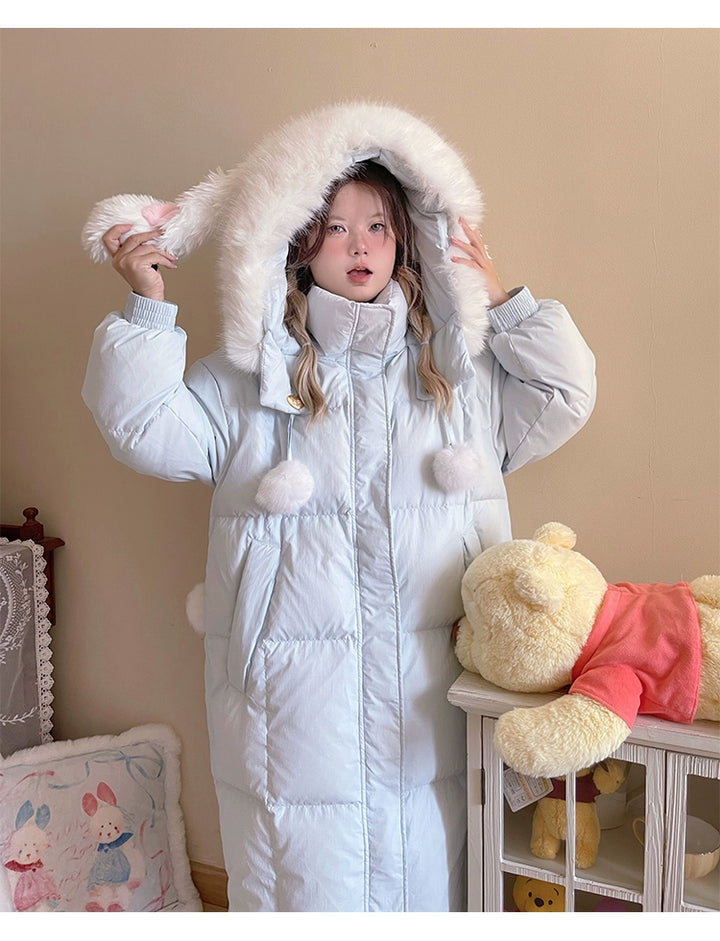 Kawaii Winter Coat Rabbit Ear Hooded Long Down Jacket 40340:665582