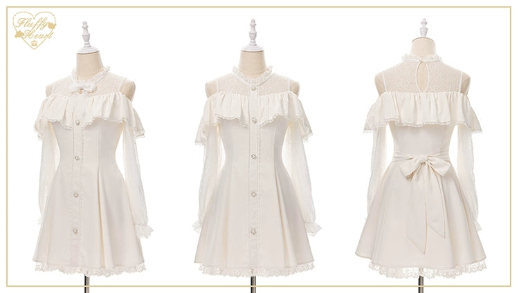 Jirai Kei Dress Set Ryousangata Dress Drop Shoulder Dress 37122:551992