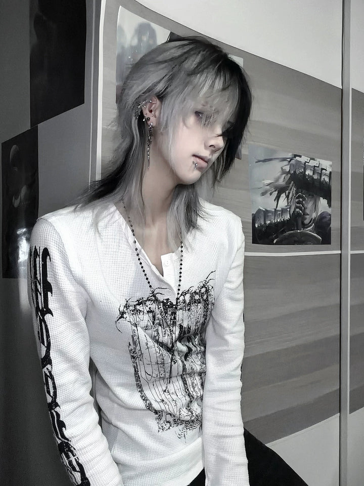 Gothic Printed Long Sleeve T-Shirt, Stretch Cotton 46066:874586