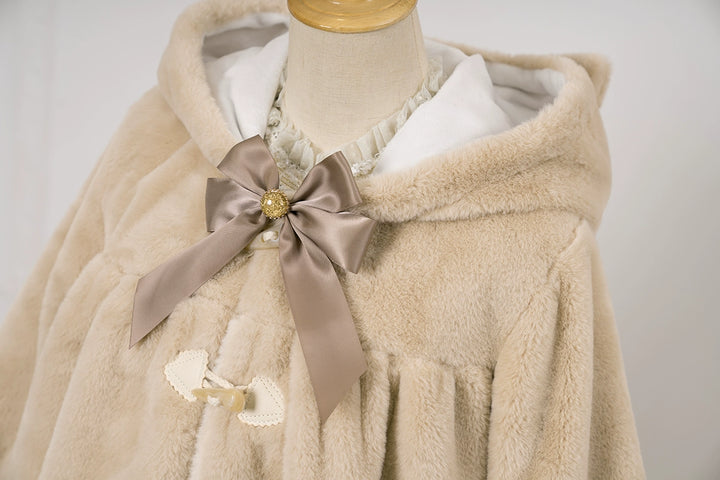 Kawaii Beige Winter Coat Bunny Fur Toggle Coat 22762:353532