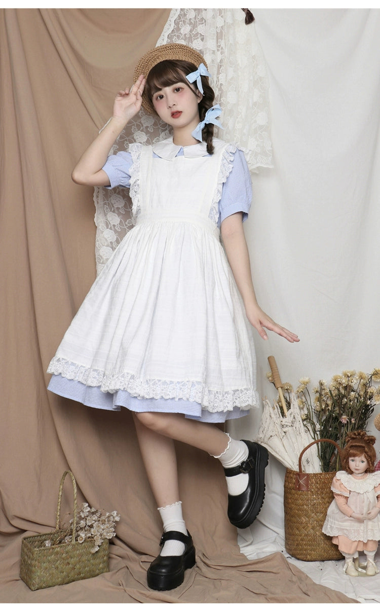 Lolita Dress White Apron Dress Cotton Suspender Skirt 36554:518648
